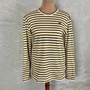 Play Comme Des Garcons Khaki White Stripe Heart Eyes Logo Long Sleeve T-Shirt M
